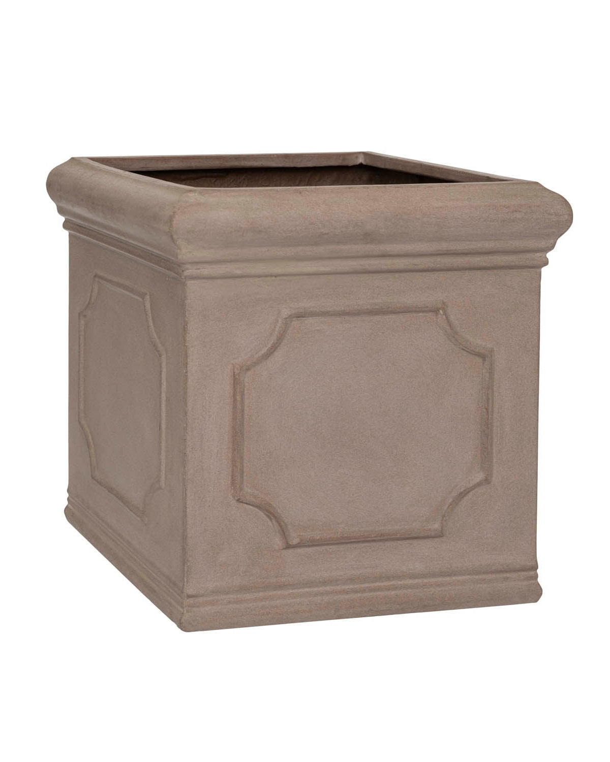 Square stone-patterned planter on a white background