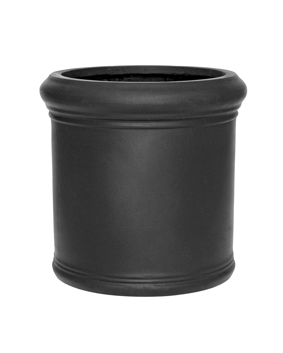 Black cylindrical pot on a white background