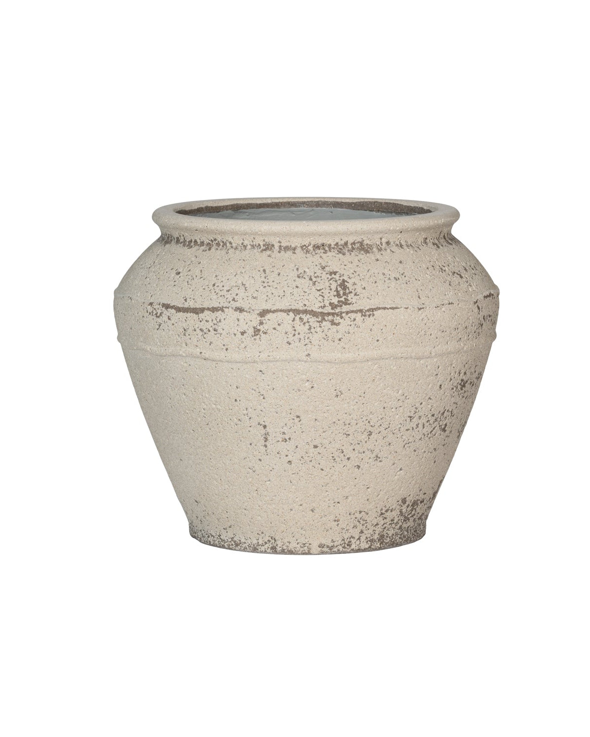 Beige ceramic pot on a white background